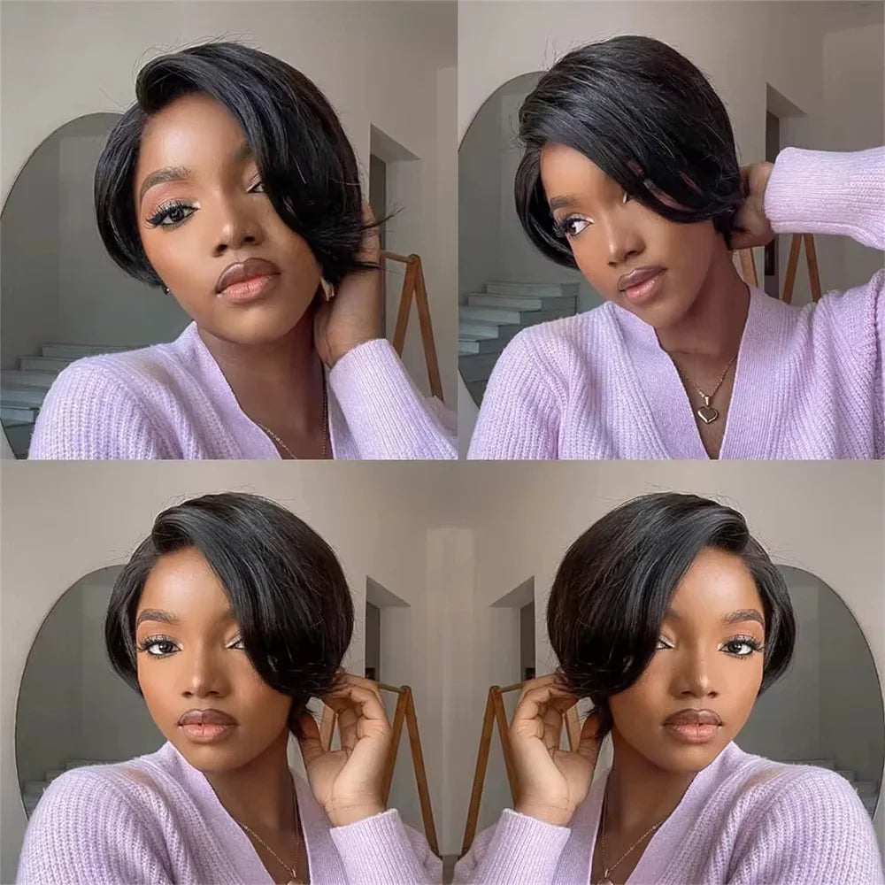 Straight Pixie Cut Human Hair Wig Transparent Lace
