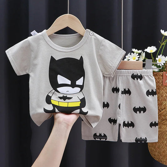 Boys Cartoon Print Cotton T-Shirt and Shorts Set