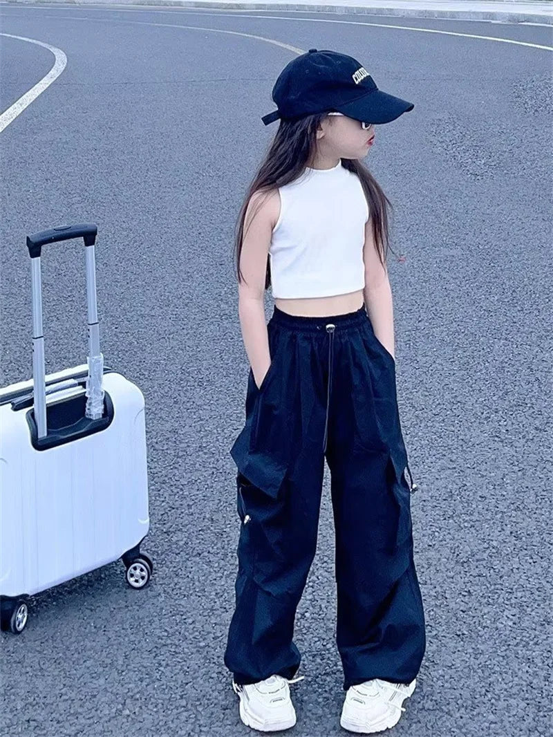 Girls Cargo Pants Cotton Polyester Black Grey Red
