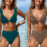 Mesh Three-Piece Women's Swimsuit with Lace-Up Detail
