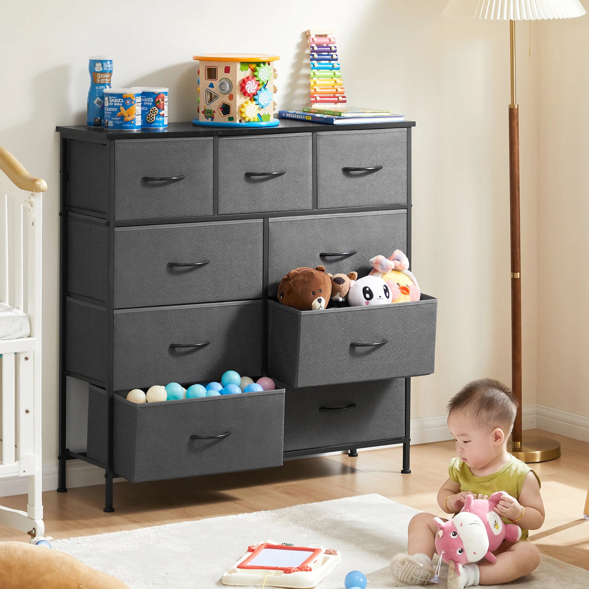 JHK Modern Fabric Dresser With 9 Storage Drawers