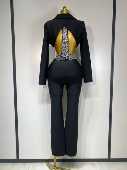 Women Beaded Bodycon Two Piece Pants Set