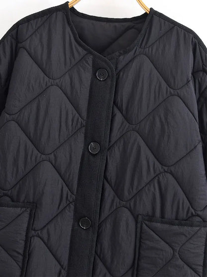 Solid Single-Breasted O-Neck Jacket for Women