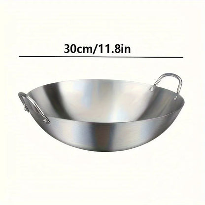Large Stainless Steel Wok with Dual Handles 30cm