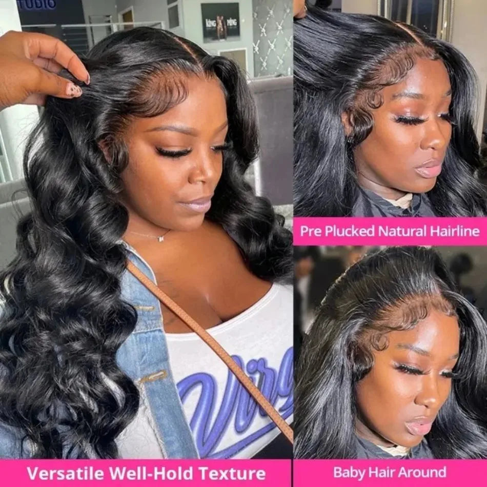 Body Wave Human Hair Wig 13X6 Lace Frontal 40 Inch Natural Black