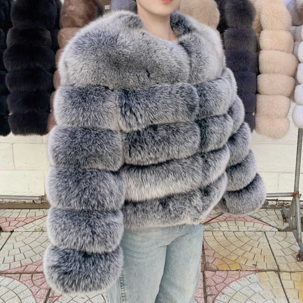 QUEENTINA Brown Fox Fur Coat for Women