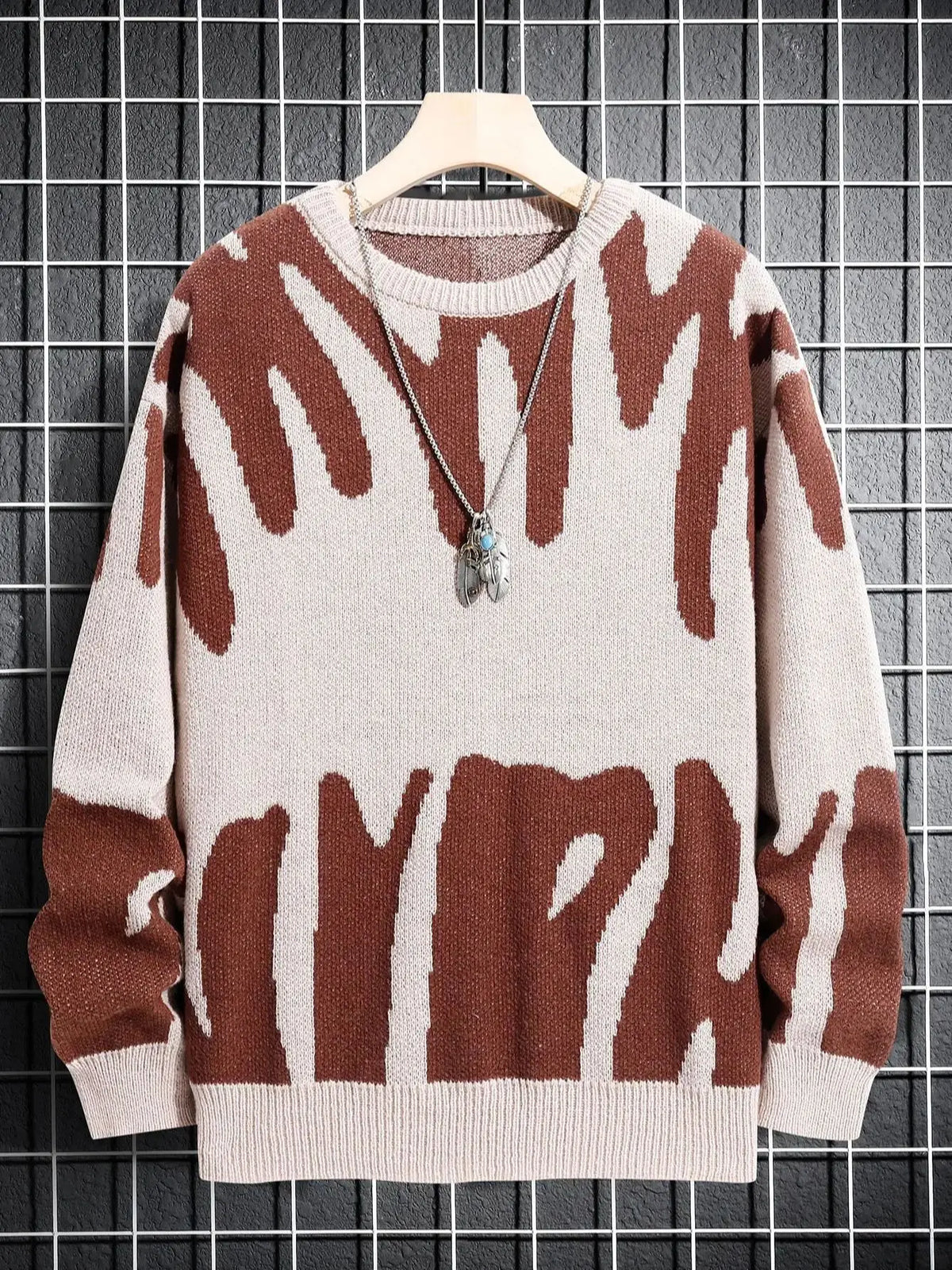 Irregular Jacquard Pattern Pullover Sweater Men Casual