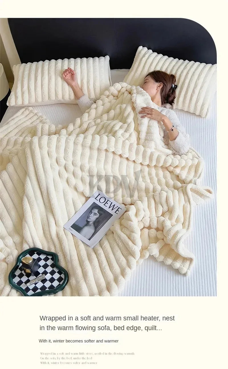 Luxury Faux Rabbit Fur Throw Blanket Solid Color Plush
