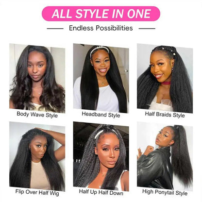 Kinky Straight Human Hair Half Wig 26 Inch Glueless