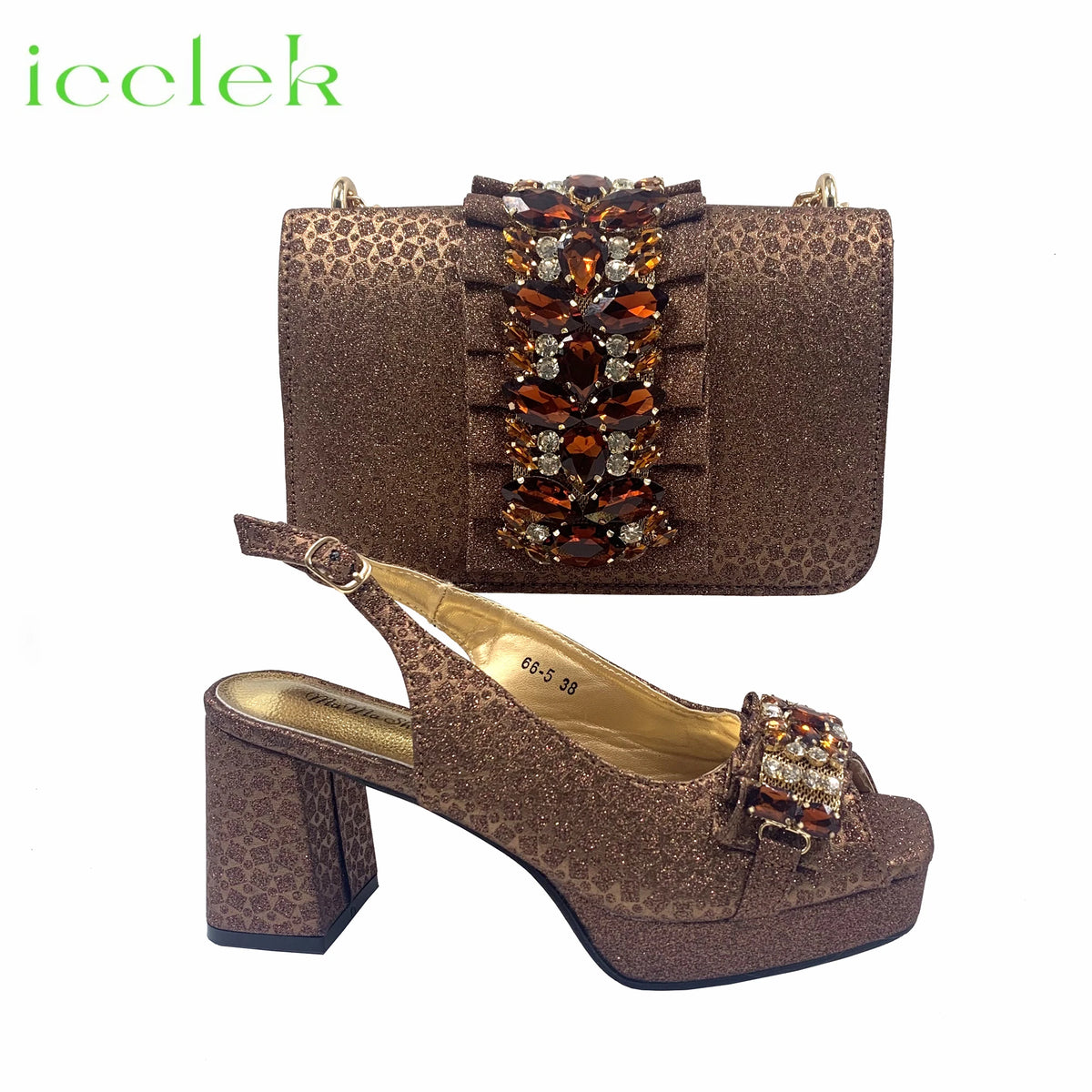 Orange Synthetic Fabric Women's High Heel Shoe and Bag Set