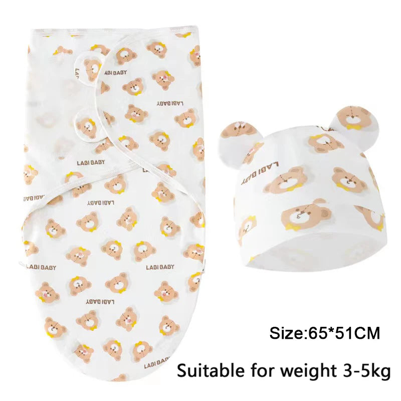 Cotton Cartoon Printed Baby Blanket Hat Set