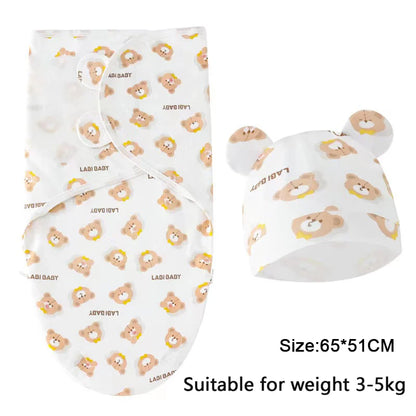 Cotton Cartoon Printed Baby Blanket Hat Set