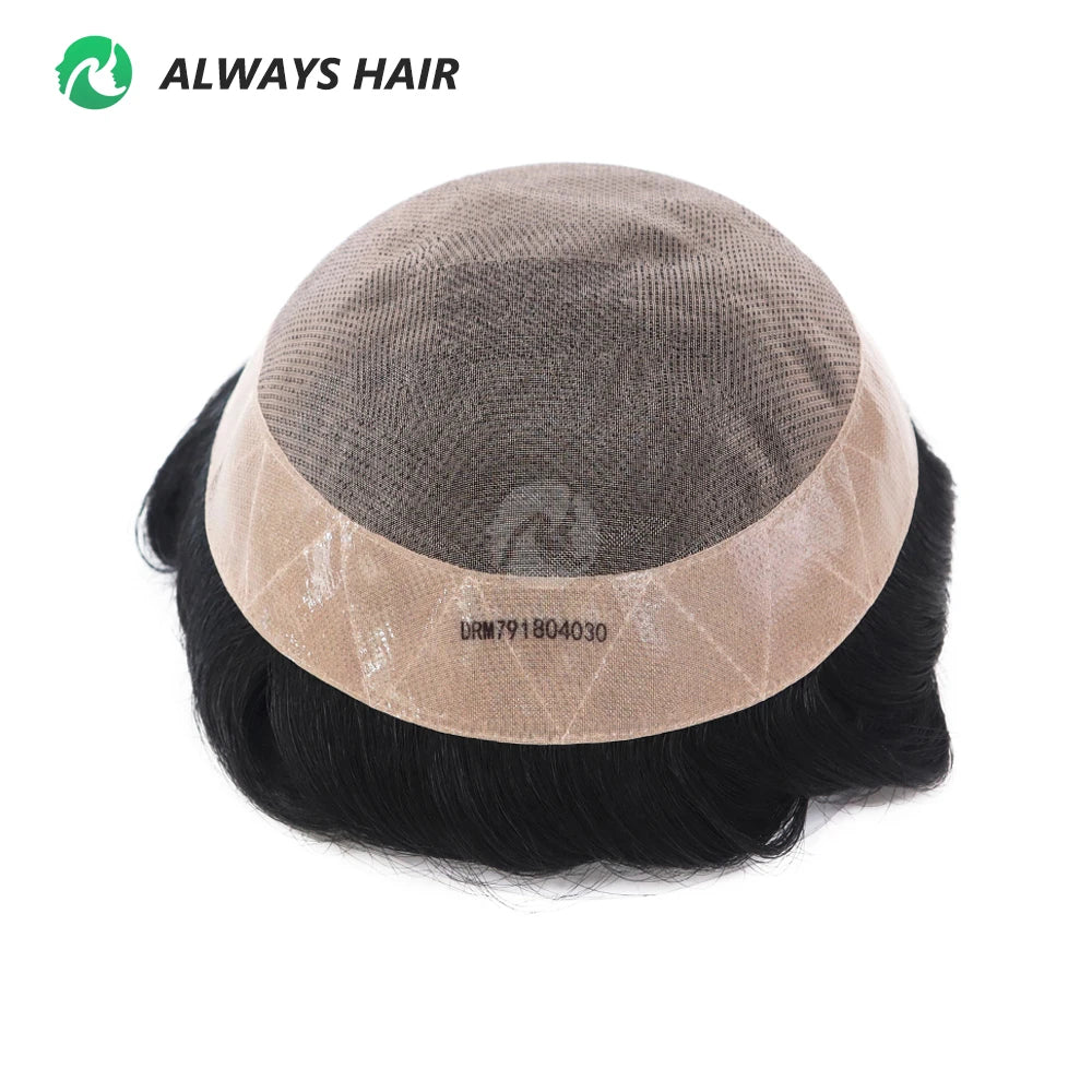 Fine Mono Men Short Toupee 5 Inch Indian Hair System