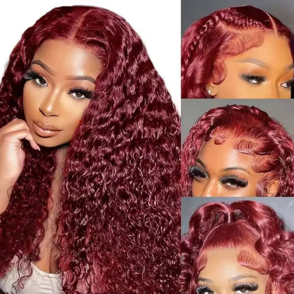 30 Inch Burgundy Lace Front Wig Human Hair Deep Wave