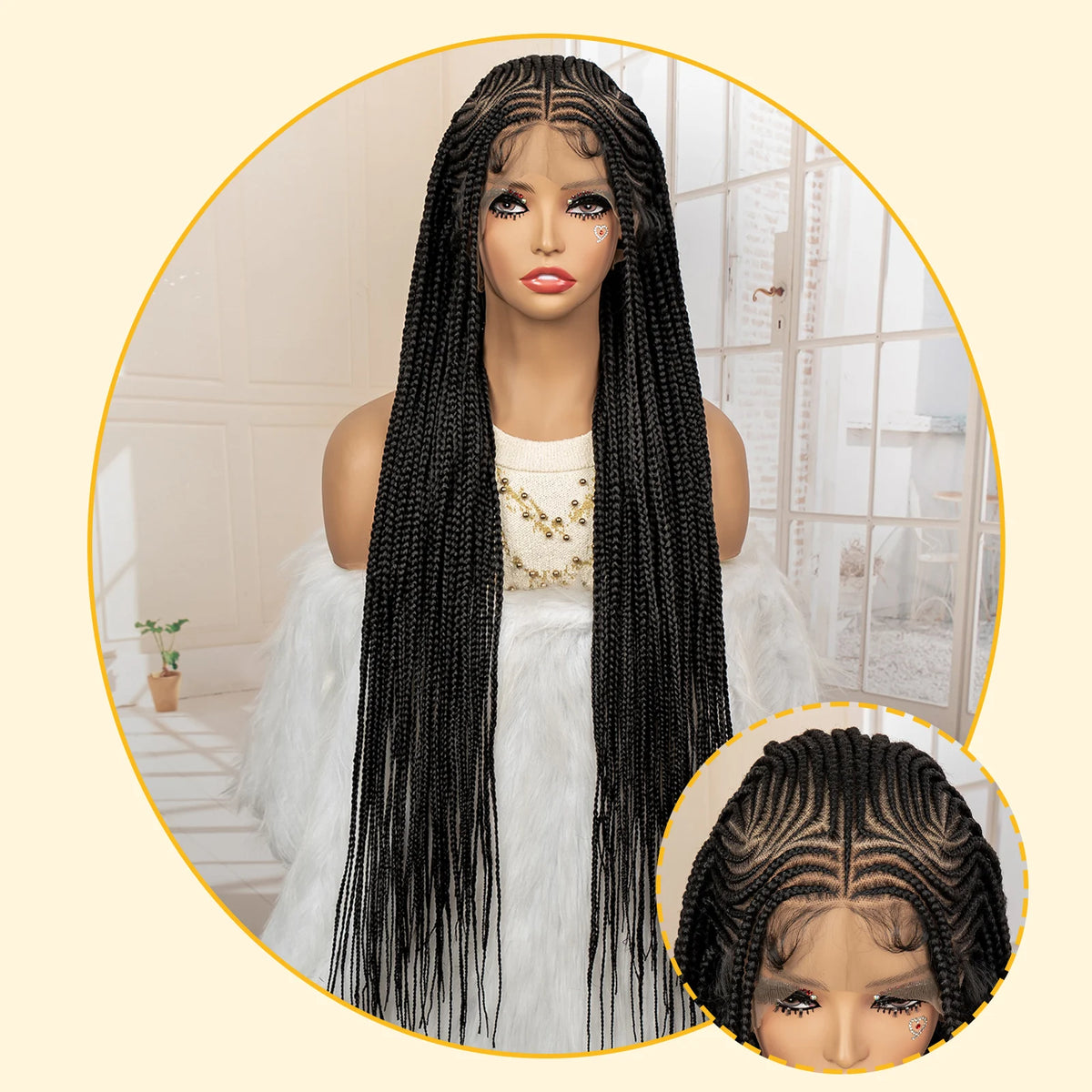 Synthetic Full Lace Cornrow Braided Wig for Black Women