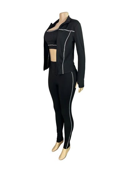 Weird Puss Women 3 Piece Tracksuit Set with Zipper Jacket