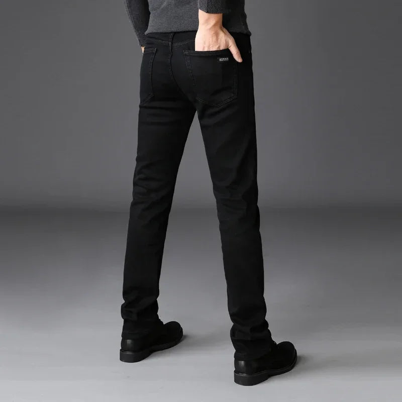 Men's Soft Stretch Black Denim Biker Jeans