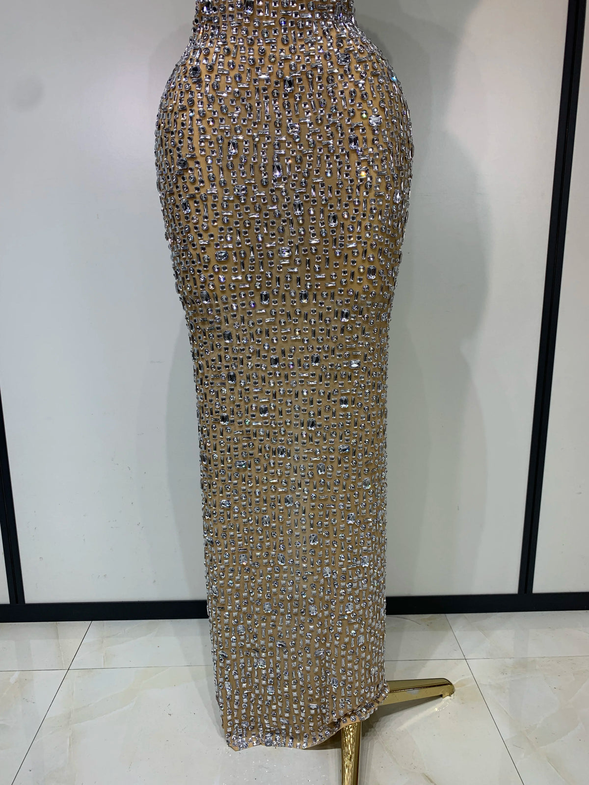 Gold Rhinestone Sleeveless Long Dress for Women