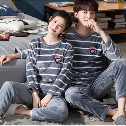Couple Coral Fleece Pajamas Set for Winter