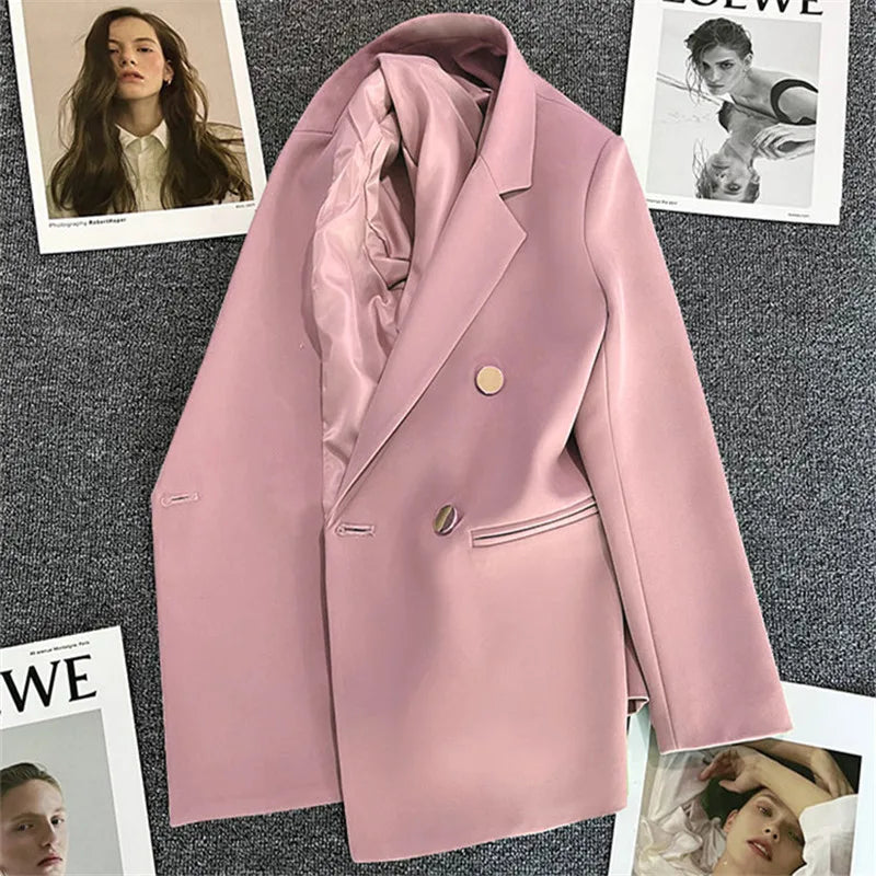 Candy Color Slim Blazer with Notched Collar and Metal Buttons