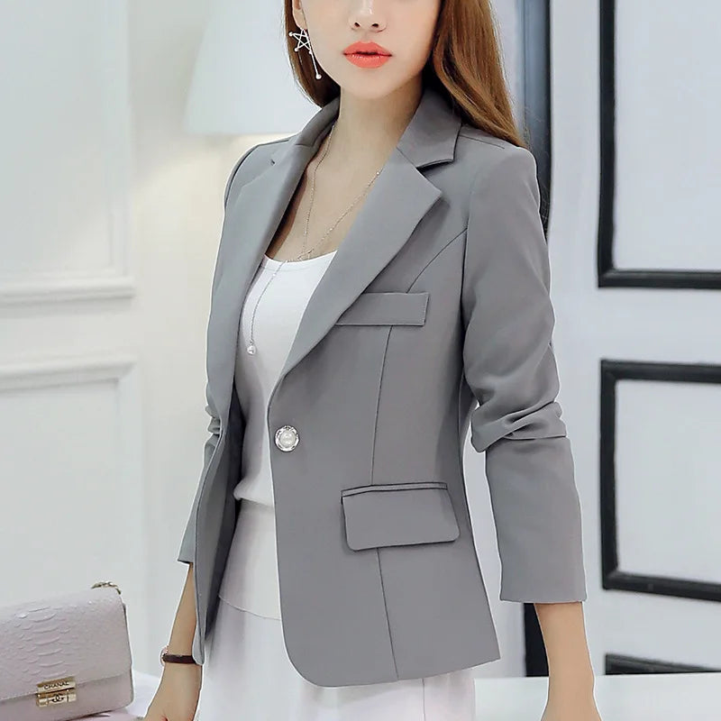 Black Women Slim Blazer Office Work Jacket