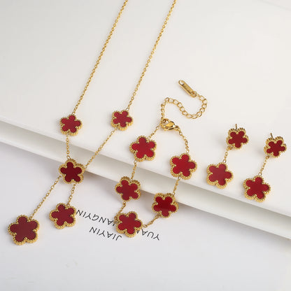 18k Gold-Plated Five-Leaf Flower Jewelry Set