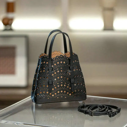 Mini Cowhide Shoulder Handbag Genuine Leather Bucket Bag