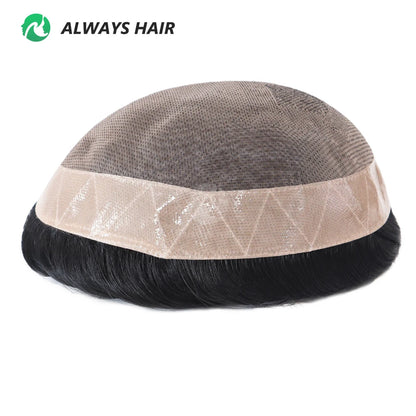 Fine Mono Men Short Toupee 5 Inch Indian Hair System