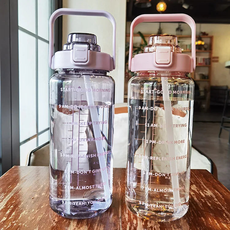 2 Liters Portable Plastic Travel Water Bottle with Straw