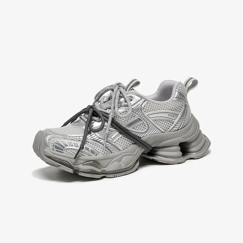 Chunky Sneakers Women Synthetic Leather Mesh Lace-up Trainers