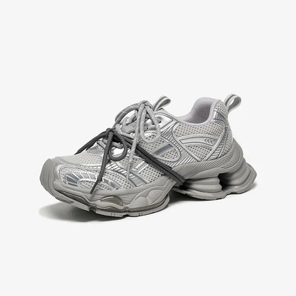 Chunky Sneakers Women Synthetic Leather Mesh Lace-up Trainers