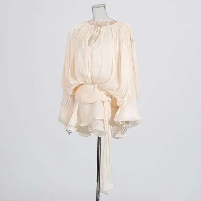 TWOTWINSTYLE V Neck Long Sleeve Mini Dress for Women