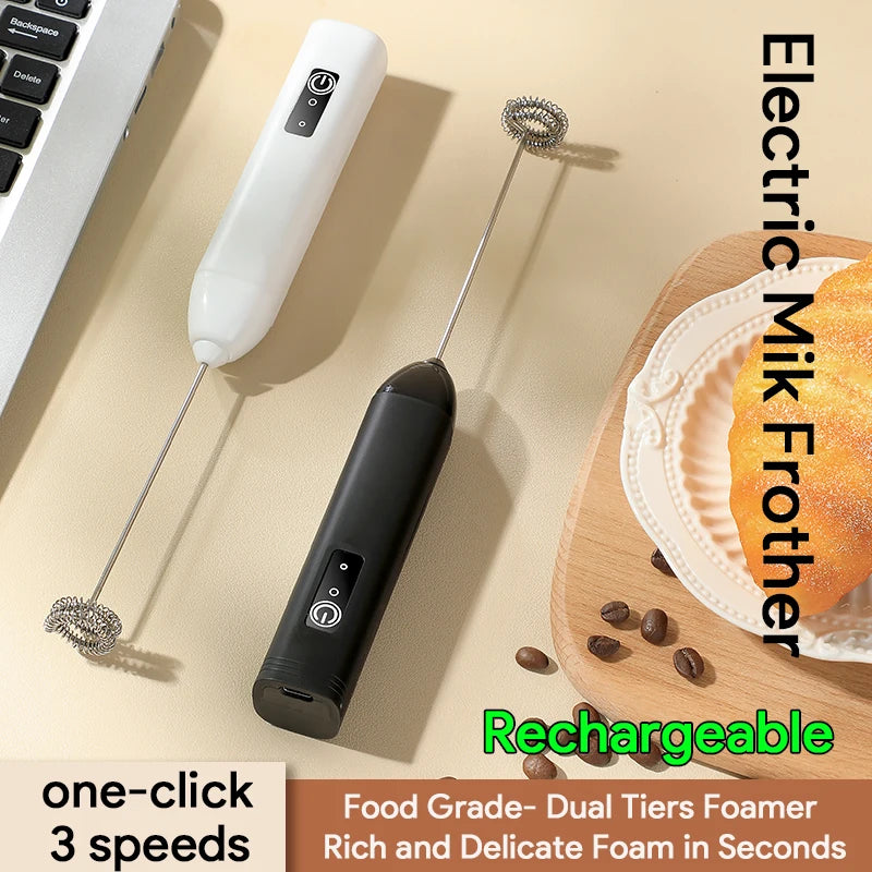 Electric Milk Frother Handheld USB Rechargeable Foam Maker