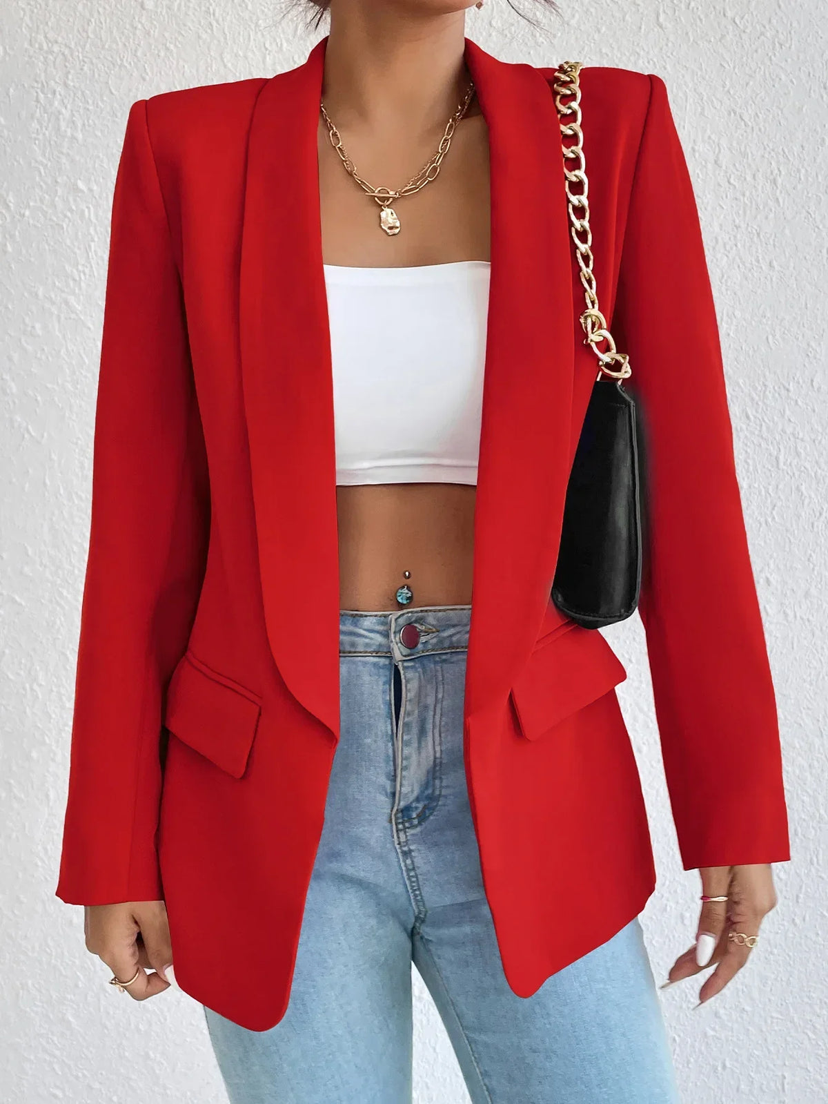 Solid Polyester Cotton Long Sleeve Women's Blazer