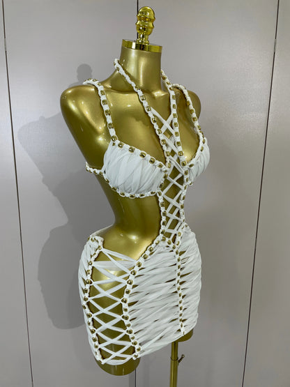 White Halter Neck Mini Dress for Women