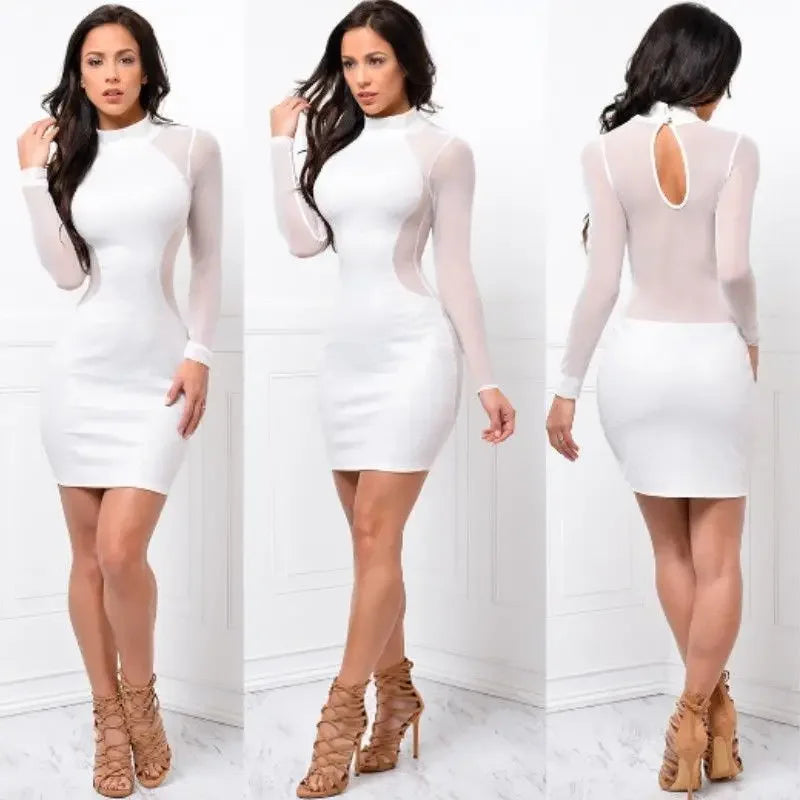 Women Summer Casual Long Sleeve O-Neck Mini Dress