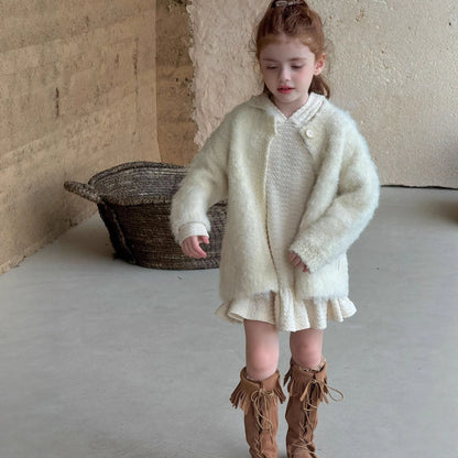 Hooded Knitted Lace Dress for Girls