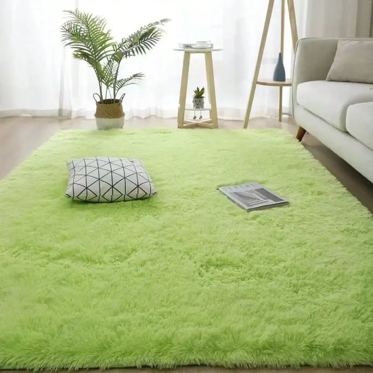 Black Plush Long-Pile Carpet, Soft Non-Slip Rug