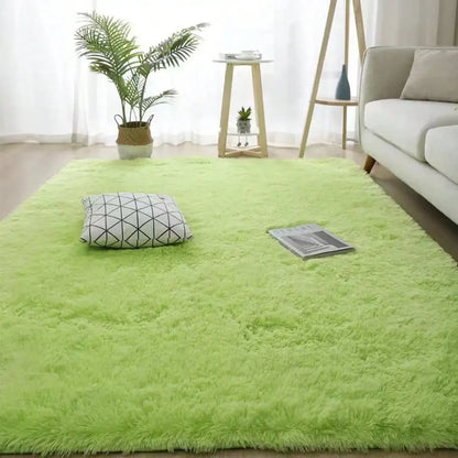 Black Plush Long-Pile Carpet, Soft Non-Slip Rug