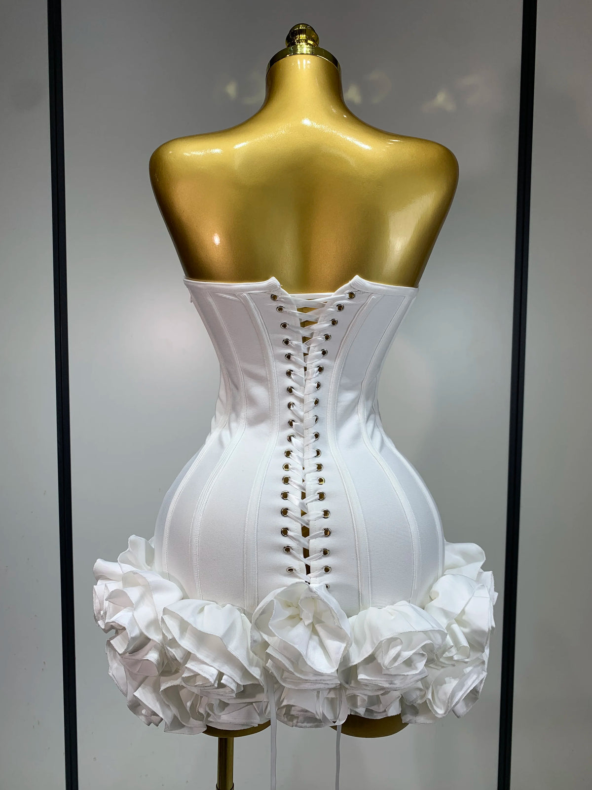 Women Strapless Backless Flower Embellished Mini Dress