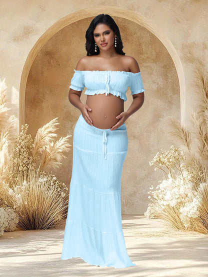 Maternity Photography Dress Set 2Pc Ruffles Tube Top Skirt