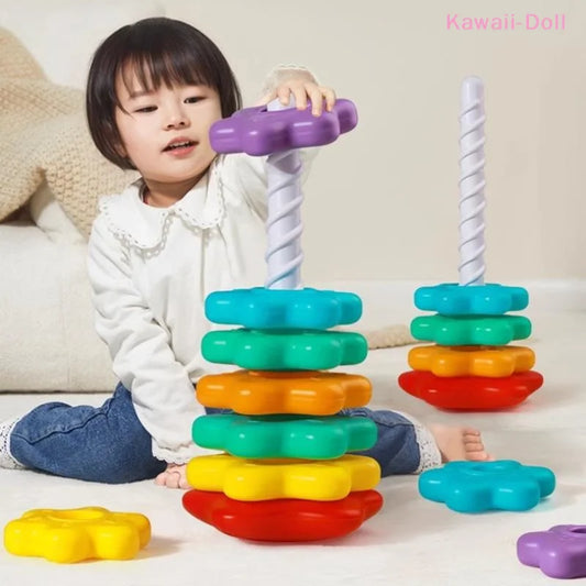 Montessori Rotating Rainbow Tower Baby Stacking Puzzle Toys