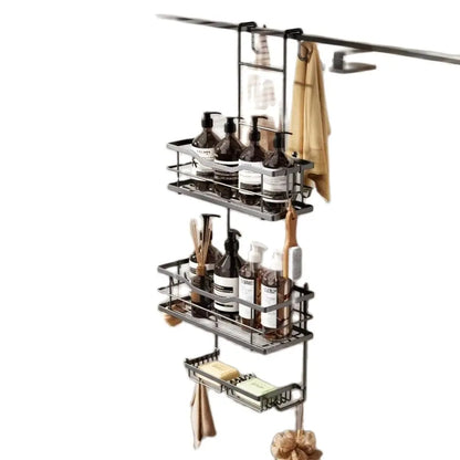 3-Tier Hanging Shower Caddy Black Silver Metal