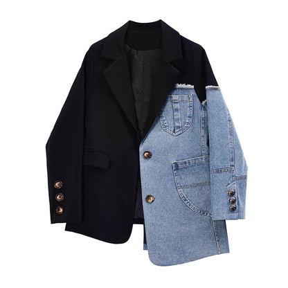 Women Vintage Denim Patchwork Blazer Coat