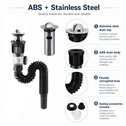 Kitchen Sink Drain Kit ABS and Stainless Steel
