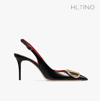 Black Slingback Sandals for Women with High Heels