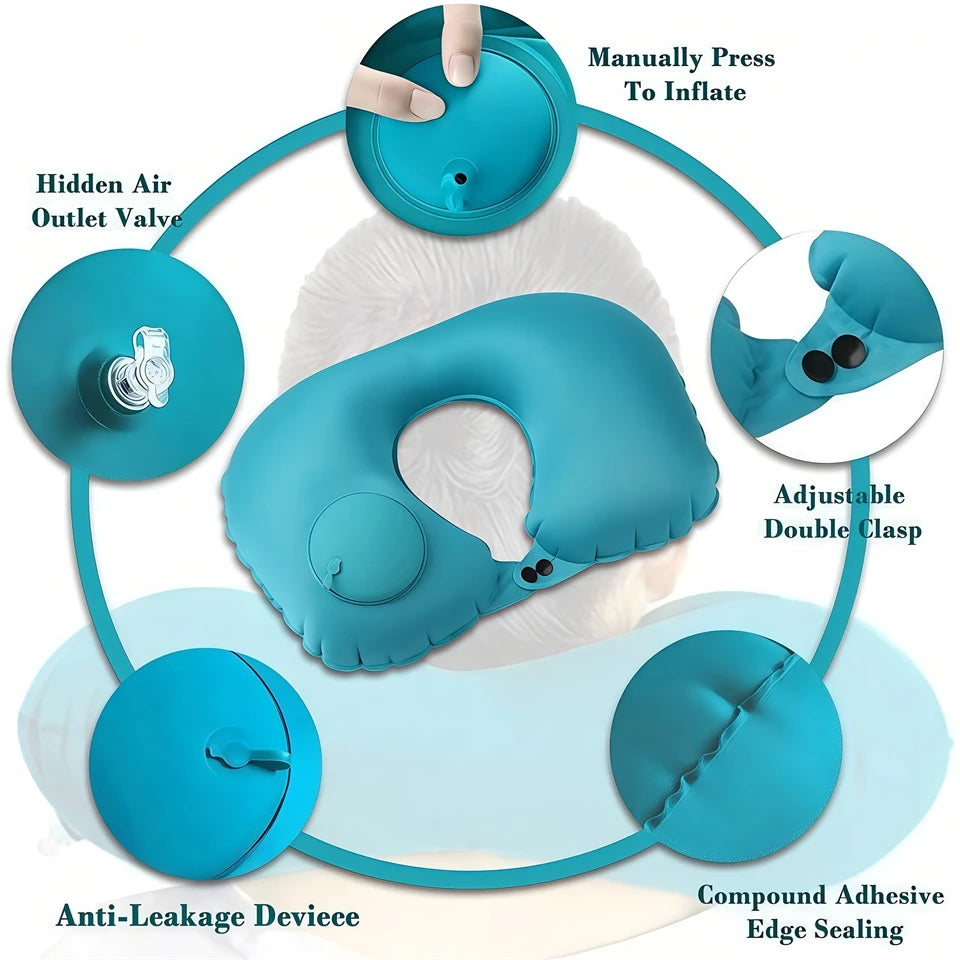 Foldable Inflatable U-Shaped Travel Pillow