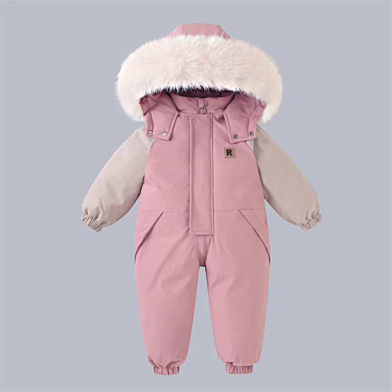 Winter Baby Ski Suit Plus Velvet Jumpsuit Waterproof