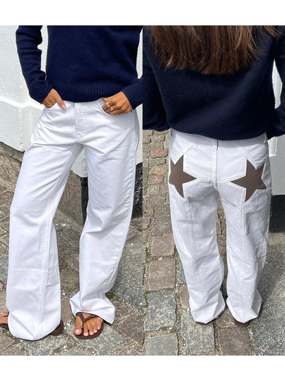 Women's Vintage Star Pattern Loose Denim Jeans