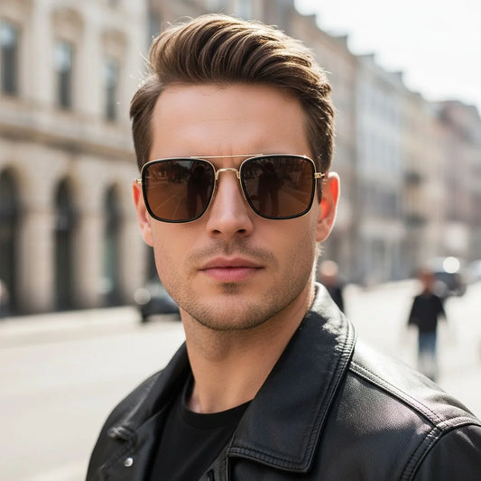 Unisex Square Sunglasses in Metal for Outdoor Use